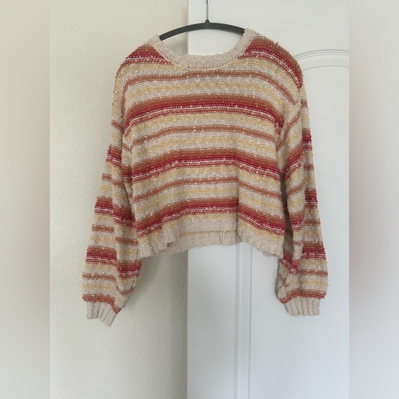 NWOT PINK LILY WOMENS ORANGE AND RED MULTICOLOR STRIPED POPCORN SWEATER - Picture 4 of 9